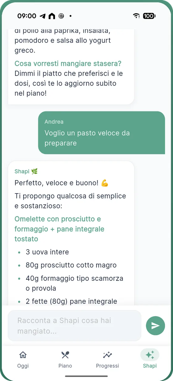 Chat con Shapi, l'assistente nutrizionale AI