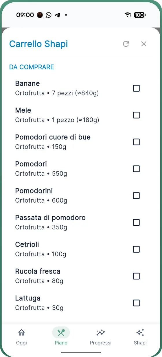 Lista della spesa generata automaticamente da Shapi